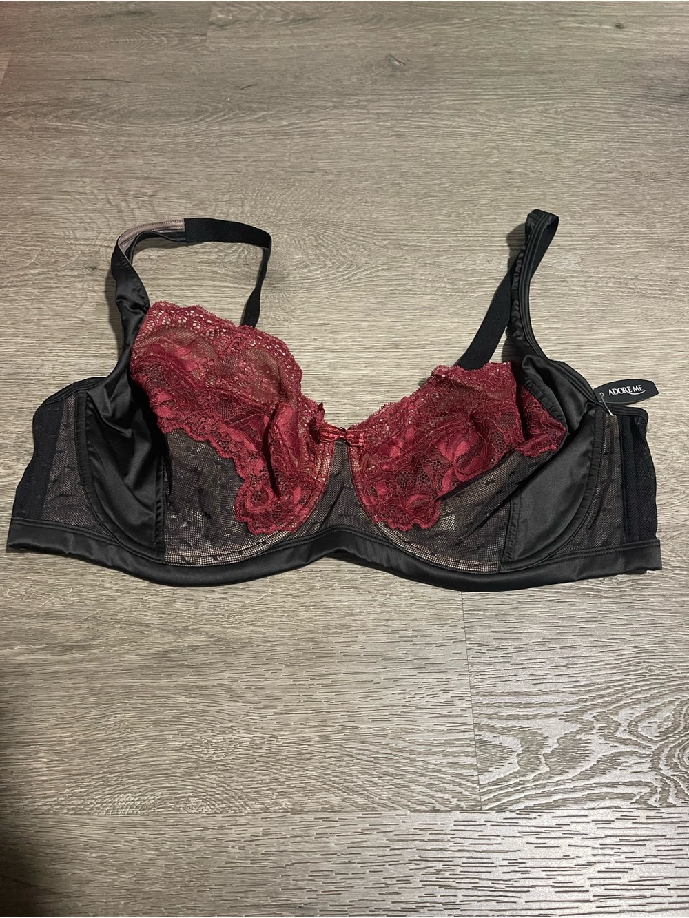 Adore Me Black and Burgundy Lace Underwire Bra